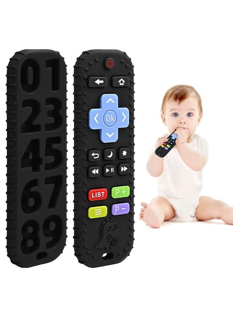 ألعاب تسنين لتخفيف آلام التسنين للأطفال من عمر 3 إلى 12 شهرًا، مصنوعة من السيليكون الآمن غذائيًا، مزودة بجهاز تحكم عن بعد، لعبة استحمام للأطفال حديثي الولادة من الجنسين، لون أسود